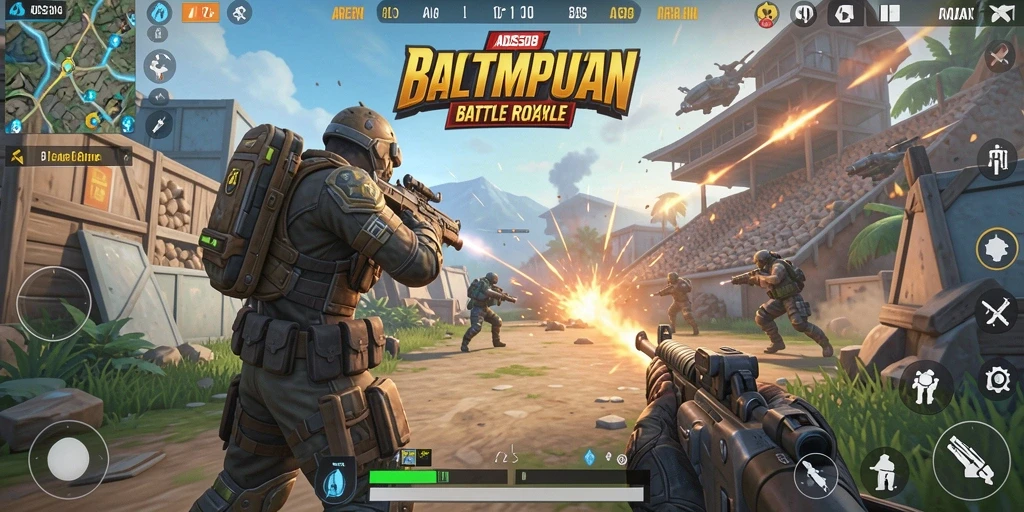 Screenshot dari gameplay <strong>ADS508</strong> yang menampilkan aksi pertempuran seru di arena.