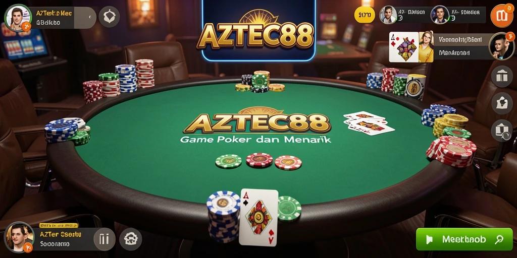 Tampilan gameplay Poker yang menegangkan dan seru di AZTEC88.