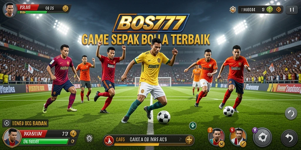 Screenshot gameplay BOS777 menampilkan aksi sepak bola yang mendebarkan.