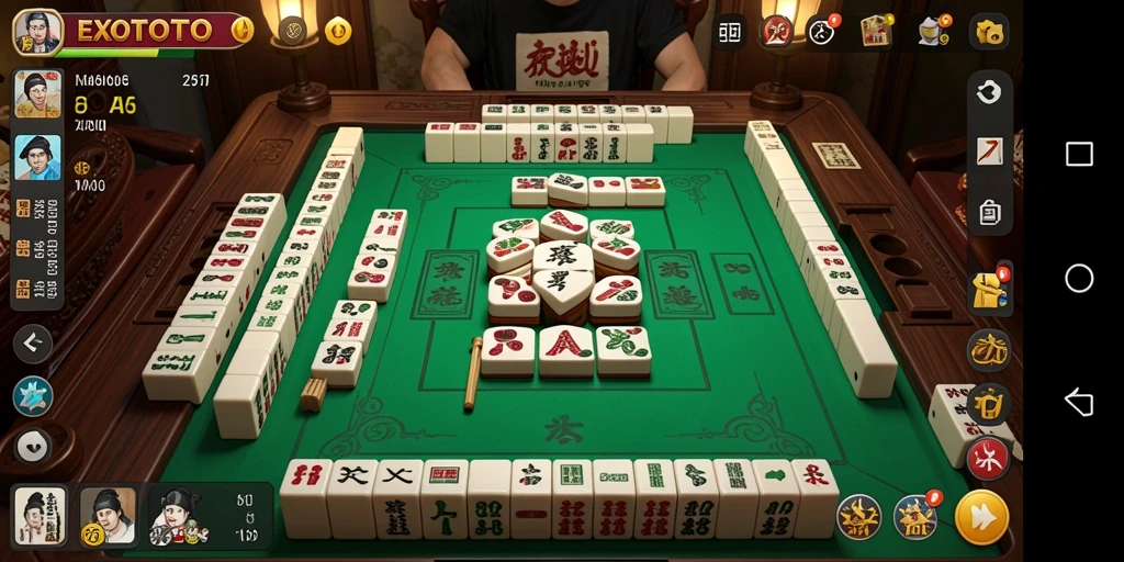 Screenshot utama EXOTOTO menampilkan gameplay Mahjong yang menegangkan.