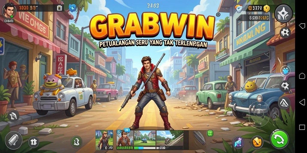 Screenshot gameplay GRABWIN menunjukkan petualangan yang mendebarkan.