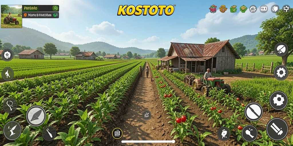 Tampilan gameplay KOSTOTO yang menampilkan aktivitas bertani.