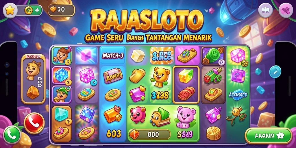 Tampilan utama gameplay RAJASLOTO dengan aksi Match-3 yang seru.