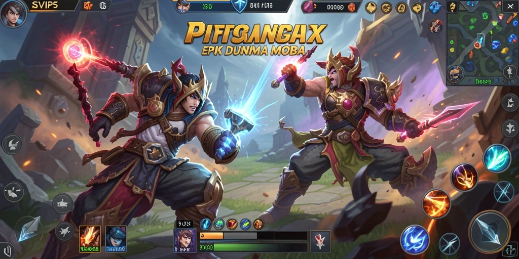 Screenshot gameplay SVIP5 menampilkan aksi seru dalam arena MOBA.
