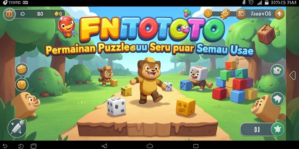 Screenshot utama TENTOTO menampilkan momen seru pemain menyelesaikan puzzle.