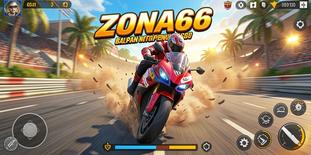 Gameplay mendebarkan dalam ZONA66 saat balapan motor.